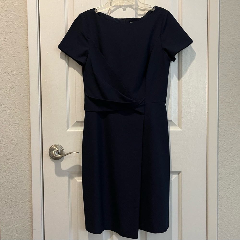 Vince Camuto Navy Sheath Dress with Pleated Detail at Waist